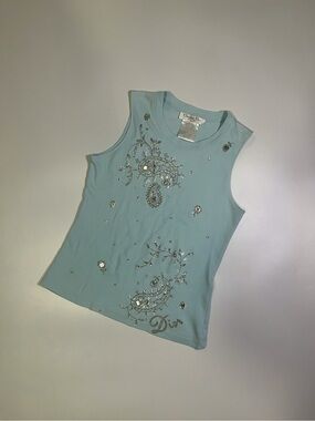 vintage christian dior teal blue embroidered beaded paisley tank